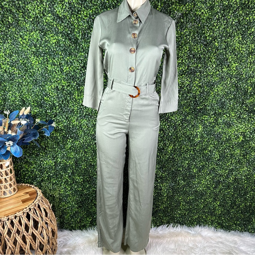 NWOT Anthropologie Bishop‎ + Young  Green Belted wide leg Jumpsuit